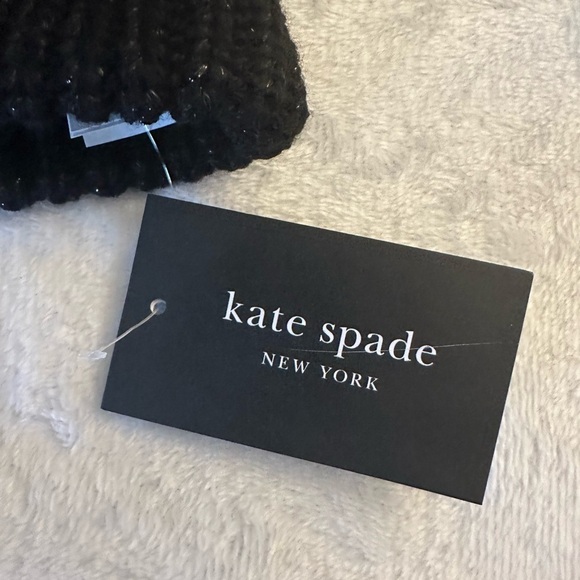 NWT Kate Spade Black Shimmer Bow Beanie - Picture 4 of 6